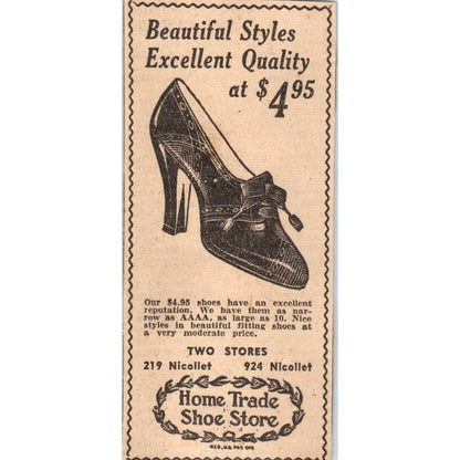 1935 Minneapolis Journal Newspaper Ad Home Trade Shoe Store Nicollet Ave FL5-6