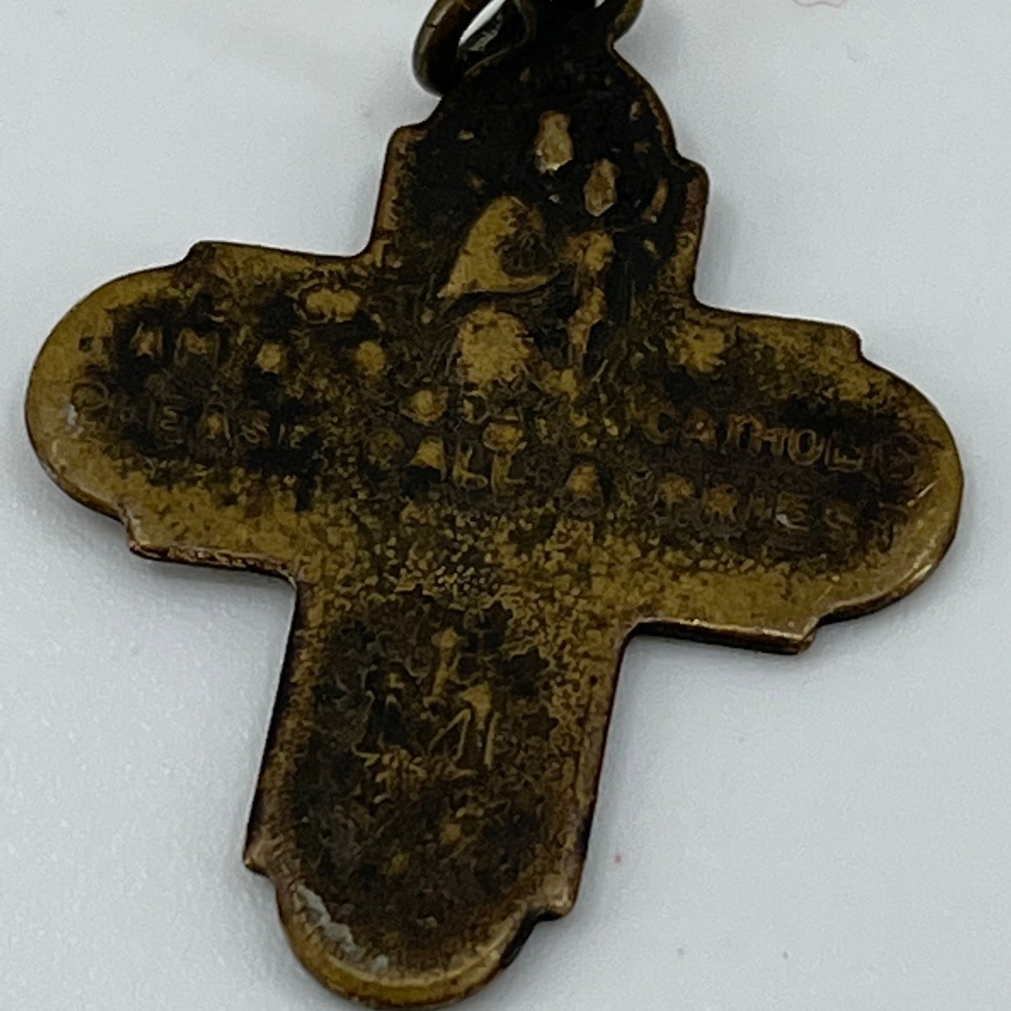 Antique Brass 4 Way Cross Medal I’m Catholic Call a Priest Sacred Heart SA6