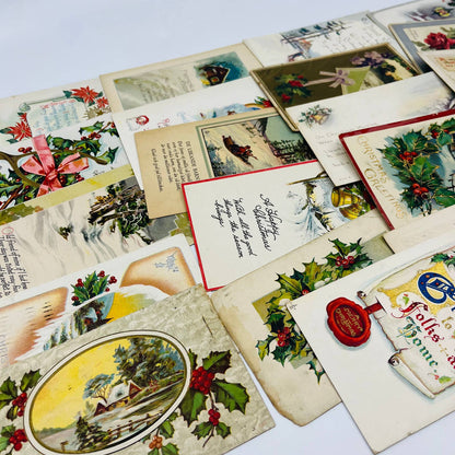 Antique 1900-30 Huge 22pc Christmas Post Card Lot Embossed Gilt Dresden TD1-2