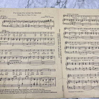 I've Lived, I've Loved, I'm Satisfied Lew Brown 1919 Sheet Music TK2-SM3