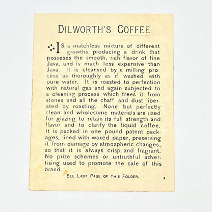 Original 1880s Victorian Trade Card Dilworth's Coffee Spaniel Dog AB6