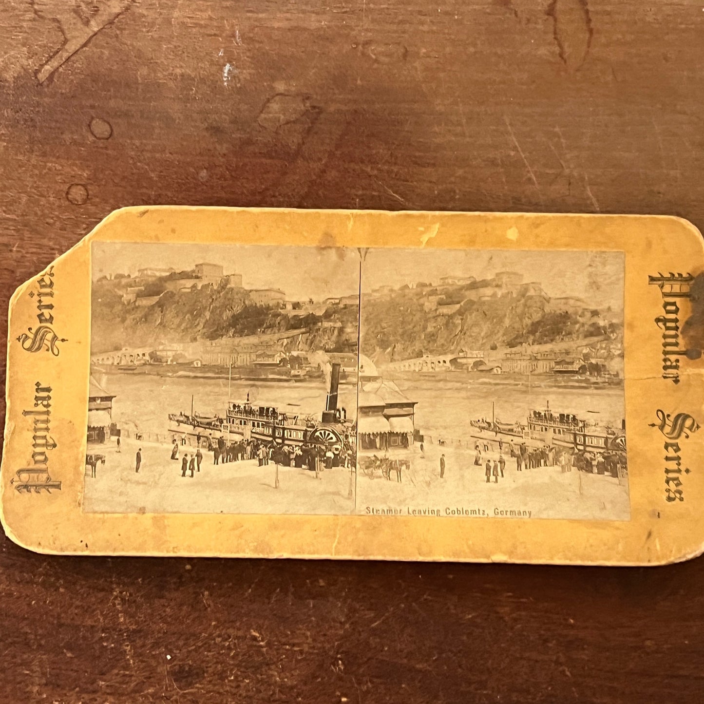Steamer Leaving Coblentz Germany c1880 Antique Stereoview Card H2-3