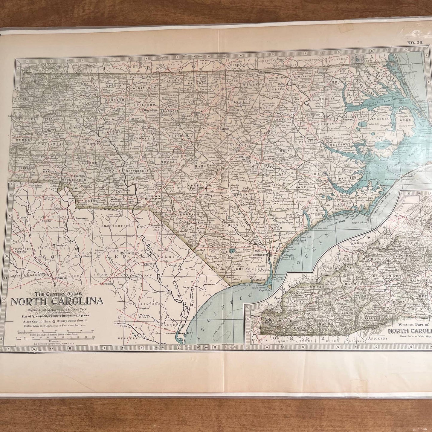 Antique 1897 The Century Atlas Map of North Carolina Engraved 12.5 x 17” FL5