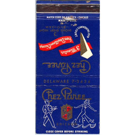 Chez Paree Theater Restaurant Chicago IL Advertising Matchbook Cover MM9-6