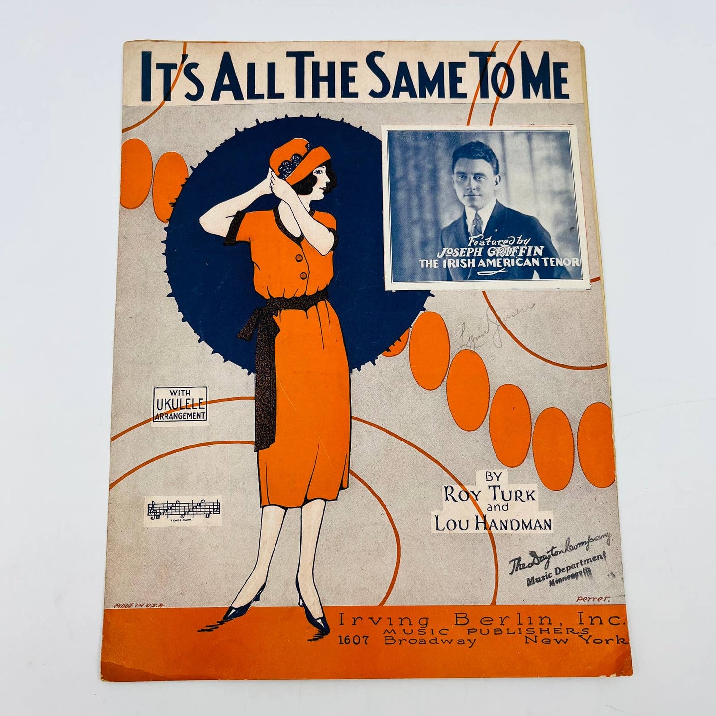 1924 It’s All the Same to Me Roy Turk Lou Handman Irving Berlin Sheet Music