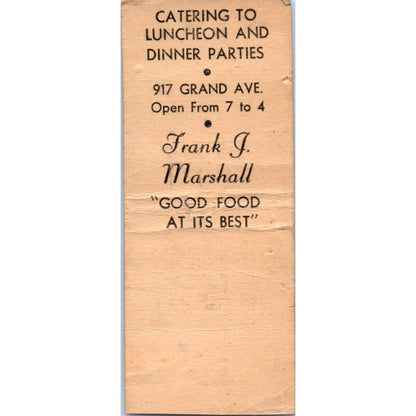 Frank J Marshall Dining Kansas City MO Advertising Matchbook Cover SA9-M2