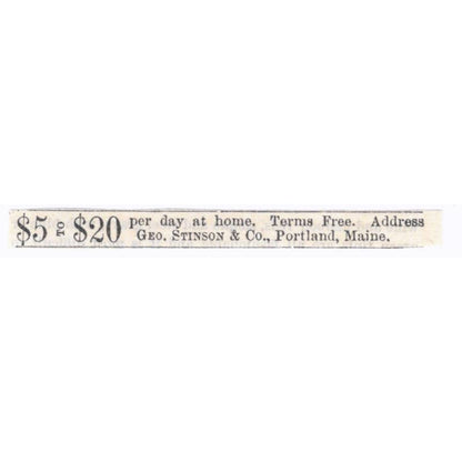 Work From Home Geo. Stinson & Co. Portland Maine - Ad 1878 Original TJ7-L2-1