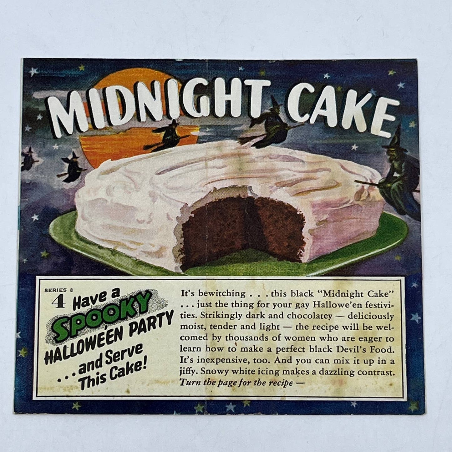 1942 Halloween Midnight Cake Promo Advertising Fold Out Recipe Cookbook AC9