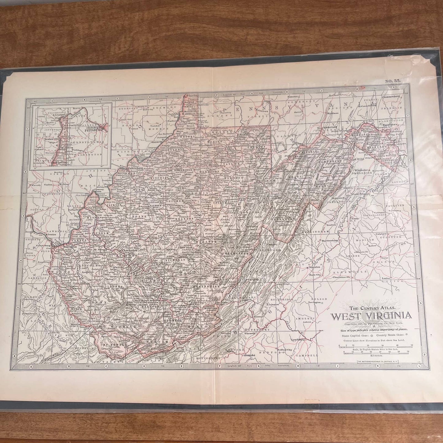 Antique 1897 The Century Atlas Map of West Virginia USA Engraved 12.5 x 17 FL5