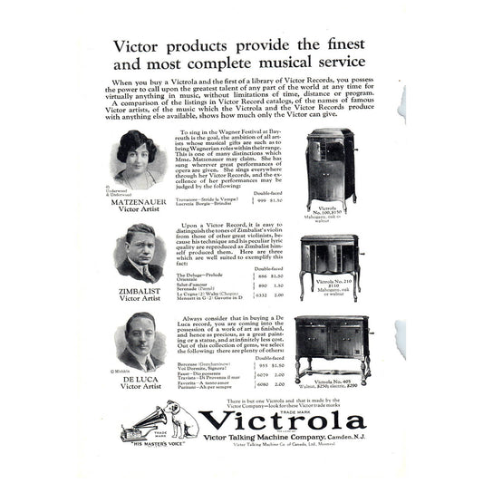 Original 1920s Victrola Victor Talking Machine Magazine Ad Camden NJ AD8-5
