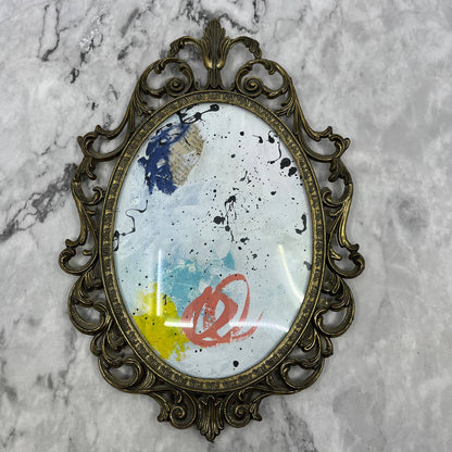 Original Framed Abstract Art Painting 7x10" in Victorian Brass Frame w/ COA TC7