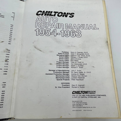 Chilton's 5652 Auto Repair Manual 1954-1963 Collectors Edition HC TI3