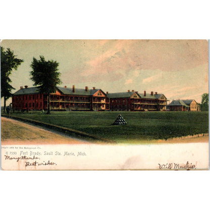 Fort Brady Sault Ste. Marie MI 1907 - Original Postcard TJ7-RP1
