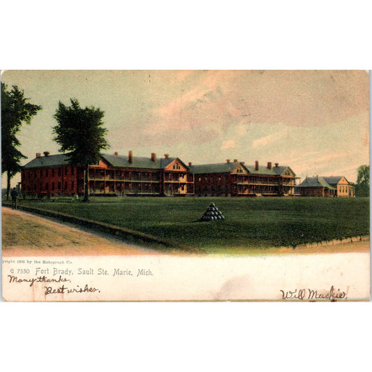Fort Brady Sault Ste. Marie MI 1907 - Original Postcard TJ7-RP1