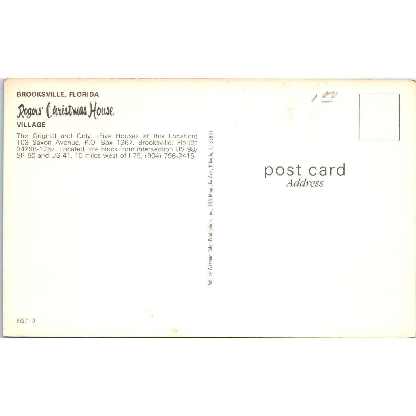 Rogers' Christmas House Village Brooksville Florida Original Postcard PB8