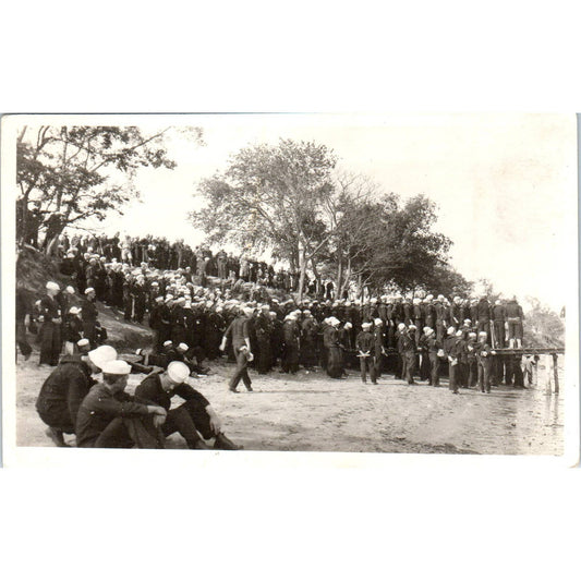 Antique Postcard RPPC Large Gathering of Navy Sailors SE8