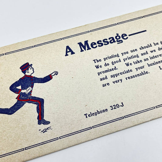 1910s Blotter Card The Rice Press Messenger Boy Flint MI SC8