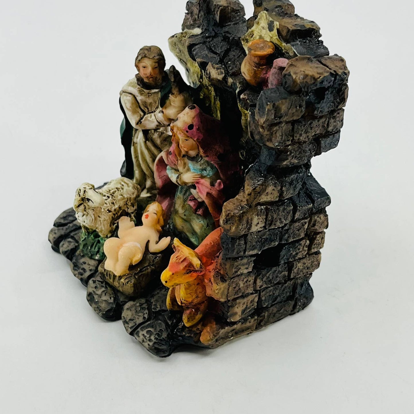 Vintage Hand Painted Cast Resin Mini Nativity Scene 3 1/2” TC1