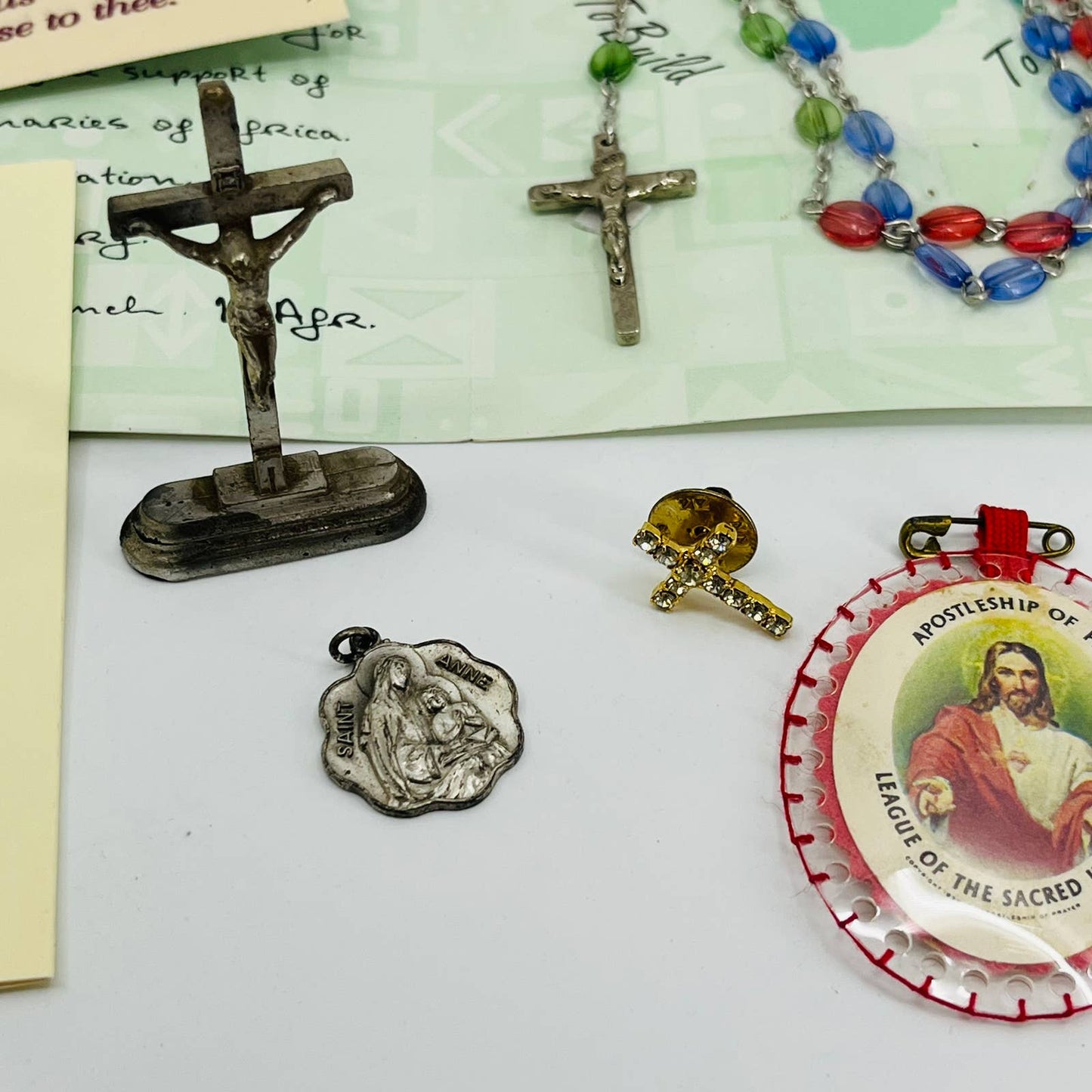 Vintage Collection of Catholic Relics Dating to 1980s Crucifix Rosary & More TD1