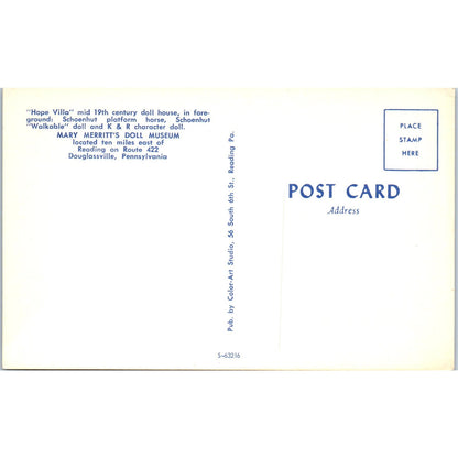 Hope Villa Doll House Mary Merritt's Doll Museum Douglassville PA Postcard PB4