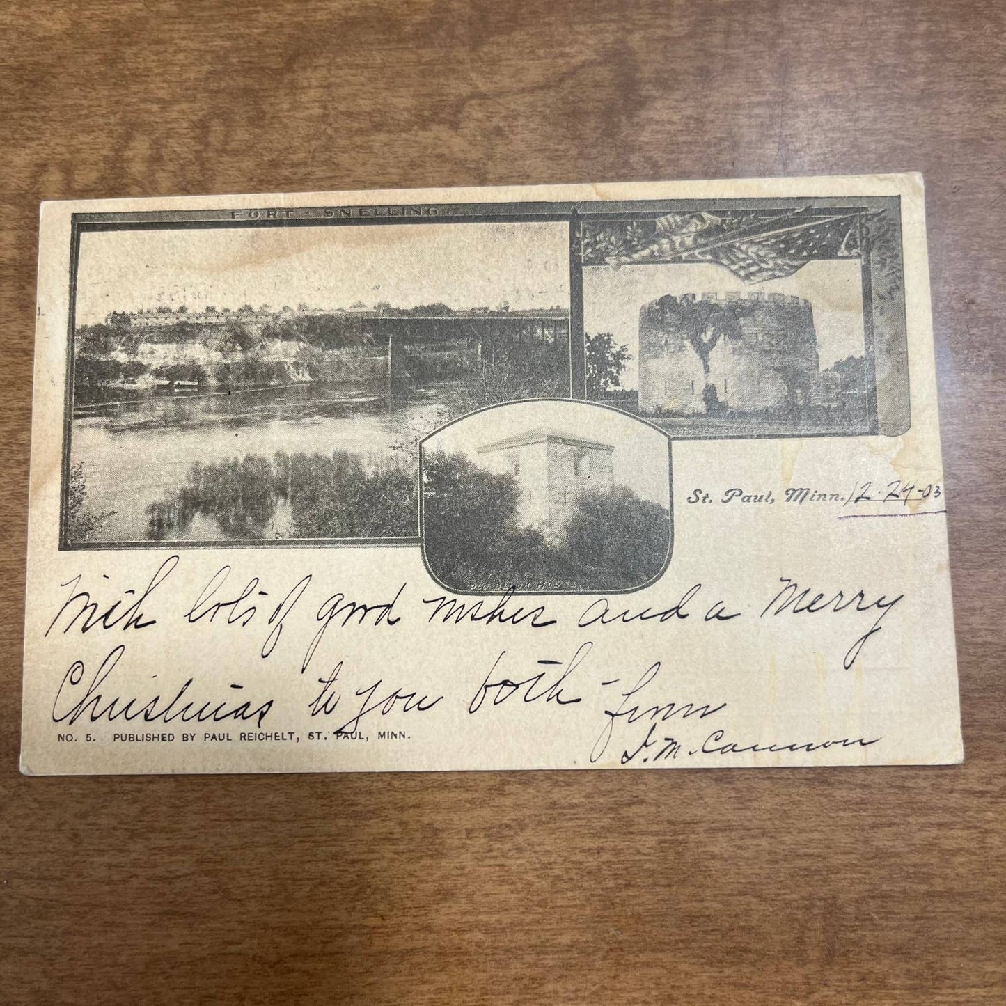 Vintage RPPC Postcard Fort Snelling St. Paul Minnesota Christmas 1903 PA1