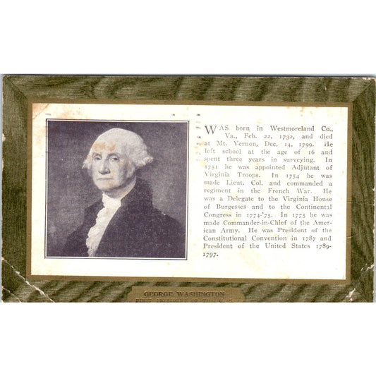 George Washington Portrait & History 1909 Original Postcard TK1-P1