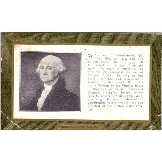 George Washington Portrait & History 1909 Original Postcard P3-3