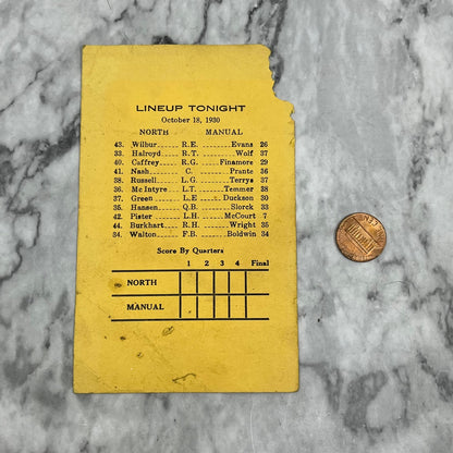 1930 North High School Vs. Manual High Denver Football Score Card P4-8