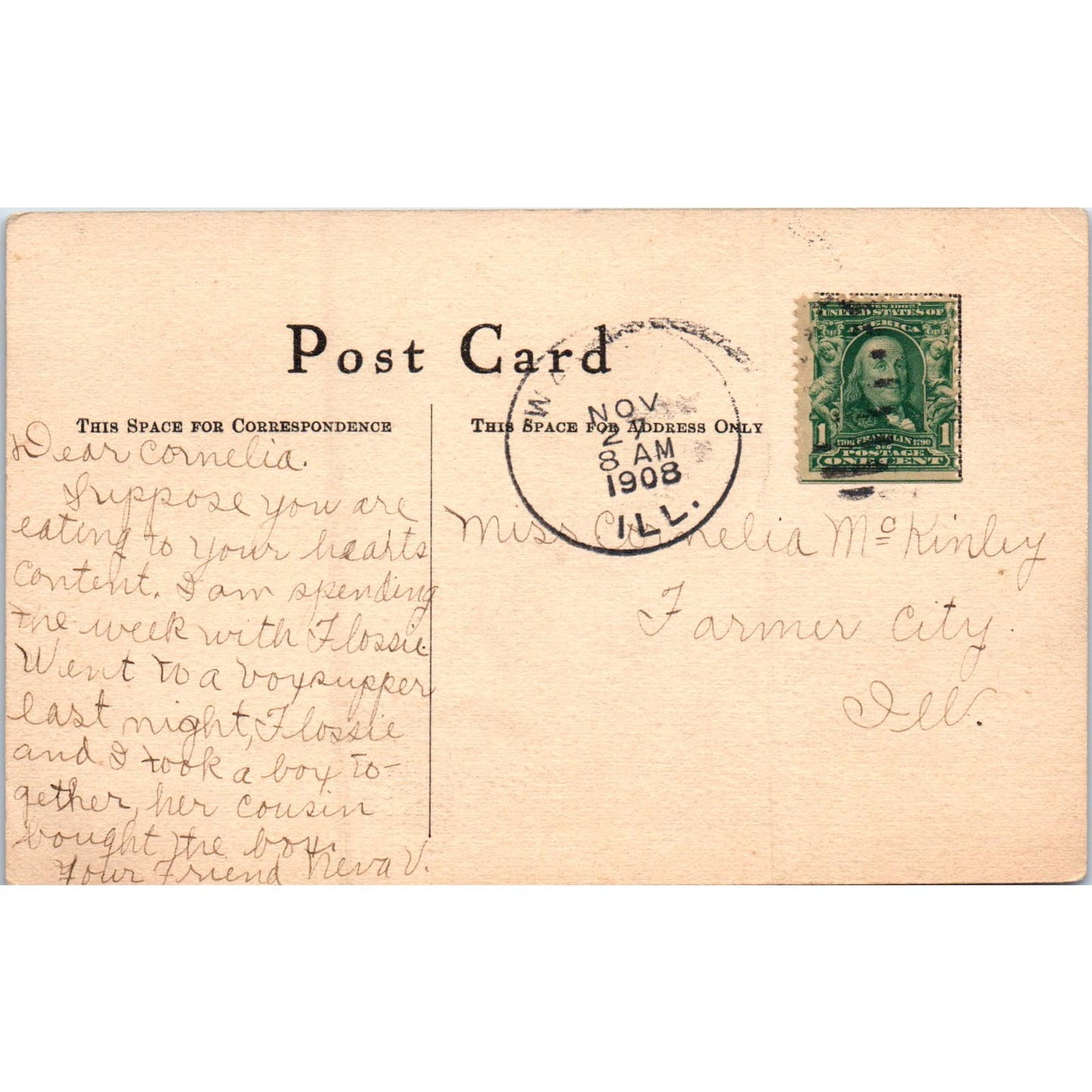 1908 Beautiful Woman Tinted Hand Colored Original Postcard TK1-P15
