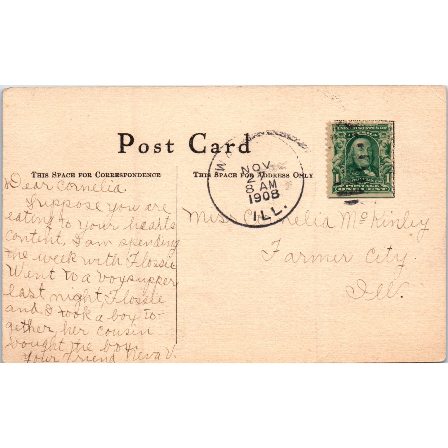 1908 Beautiful Woman Tinted Hand Colored Original Postcard P2-5