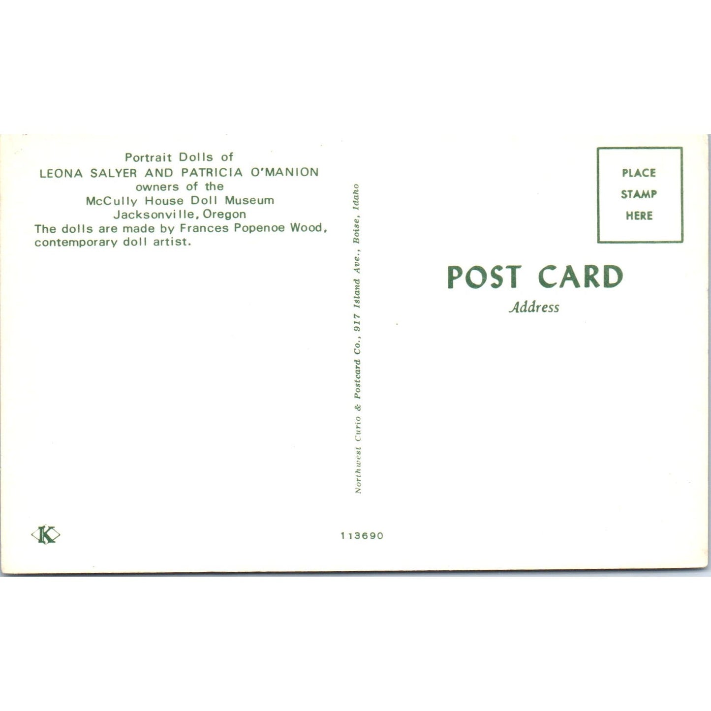 Leona Salyer & Patricia O'Manion Portrait Dolls Oregon Original Postcard PB10