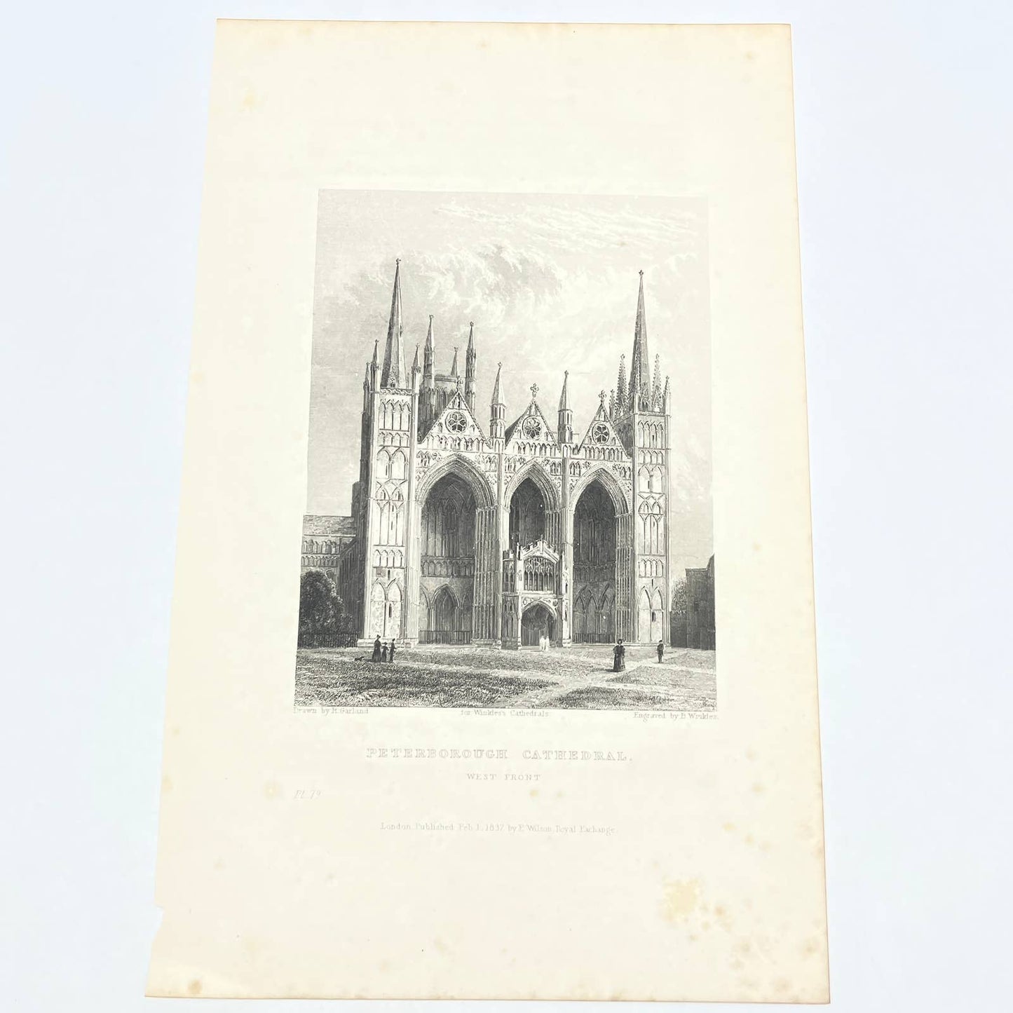 1836 Original Art Engraving Peterborough Cathedral West Front Floor Plan Bio TG6
