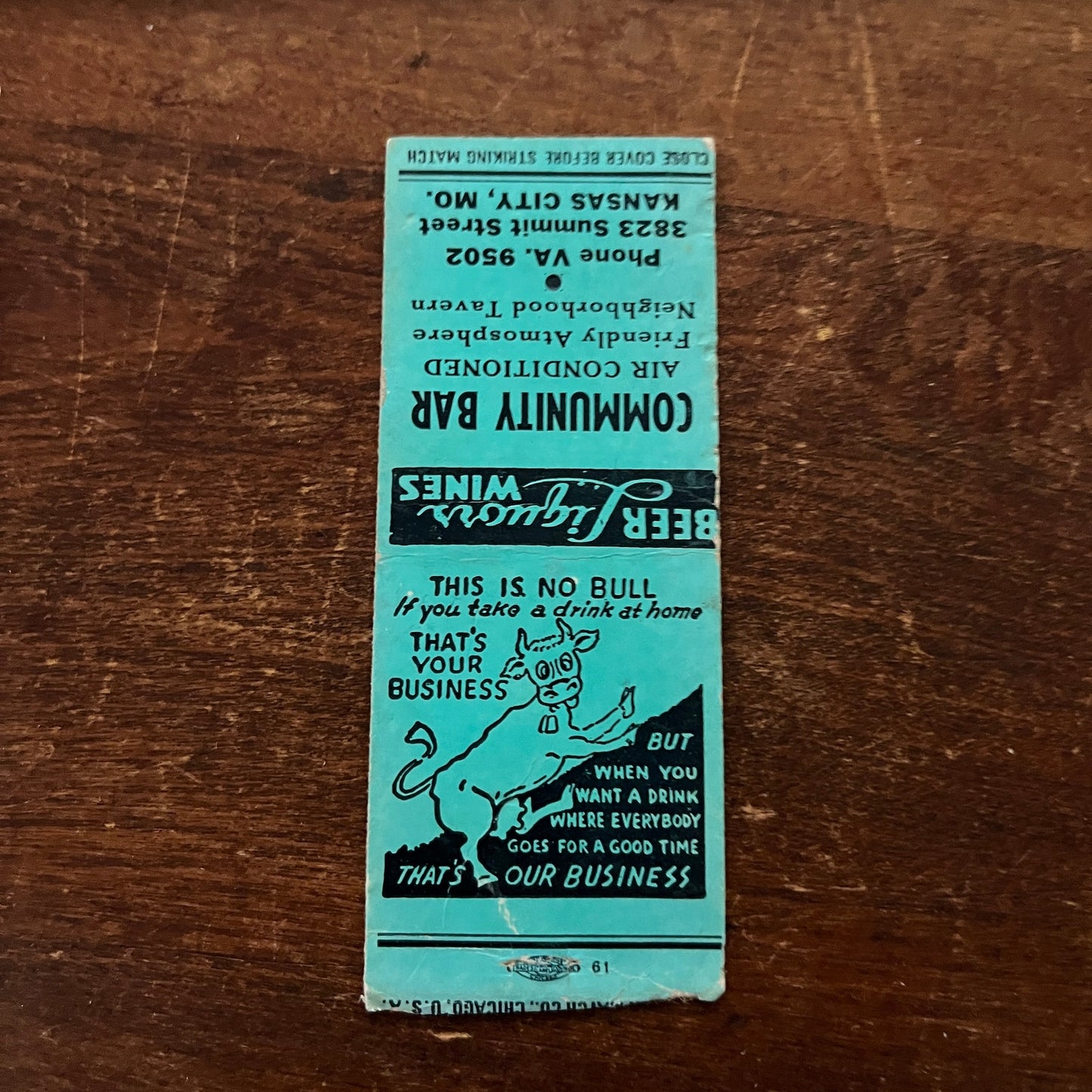 The Community Bar Kansas City MO Advertising Matchbook Cover MM11-5