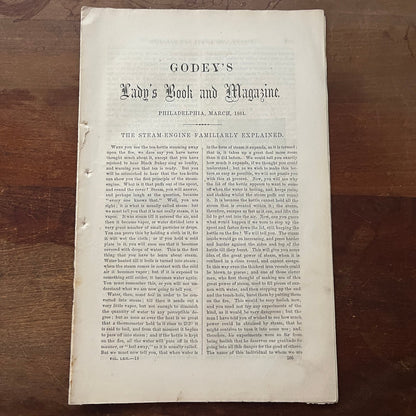 1861 The Steam Engine Explained ~5 Pages w/ Engravings Godey's Lady's Book D4-4