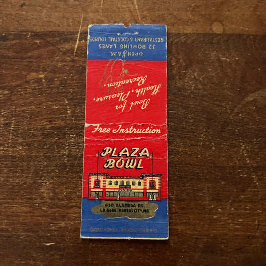 Plaza Bowl Kansas City MO Advertising Matchbook Cover MM11-5