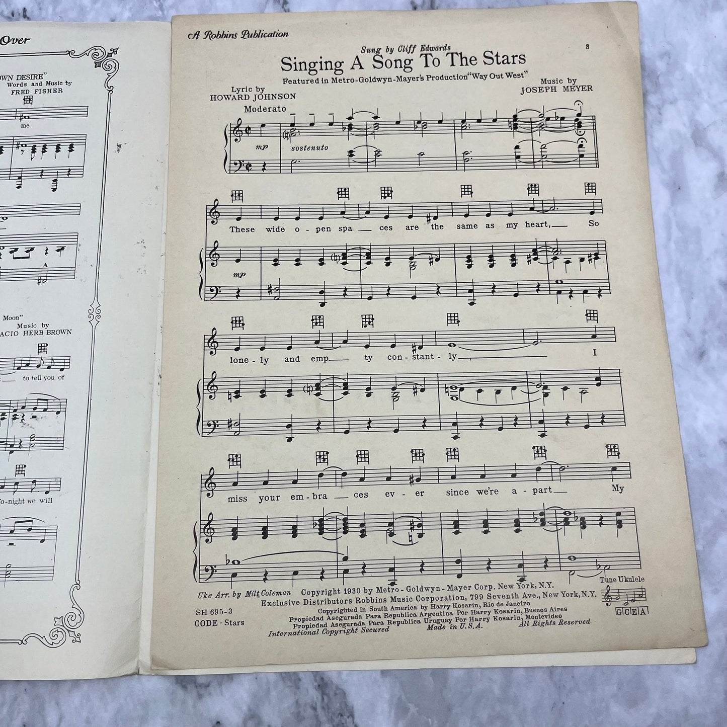 1930 Singing A Song To The Stars Sheet Music Film Soundtrack Way Out West V38