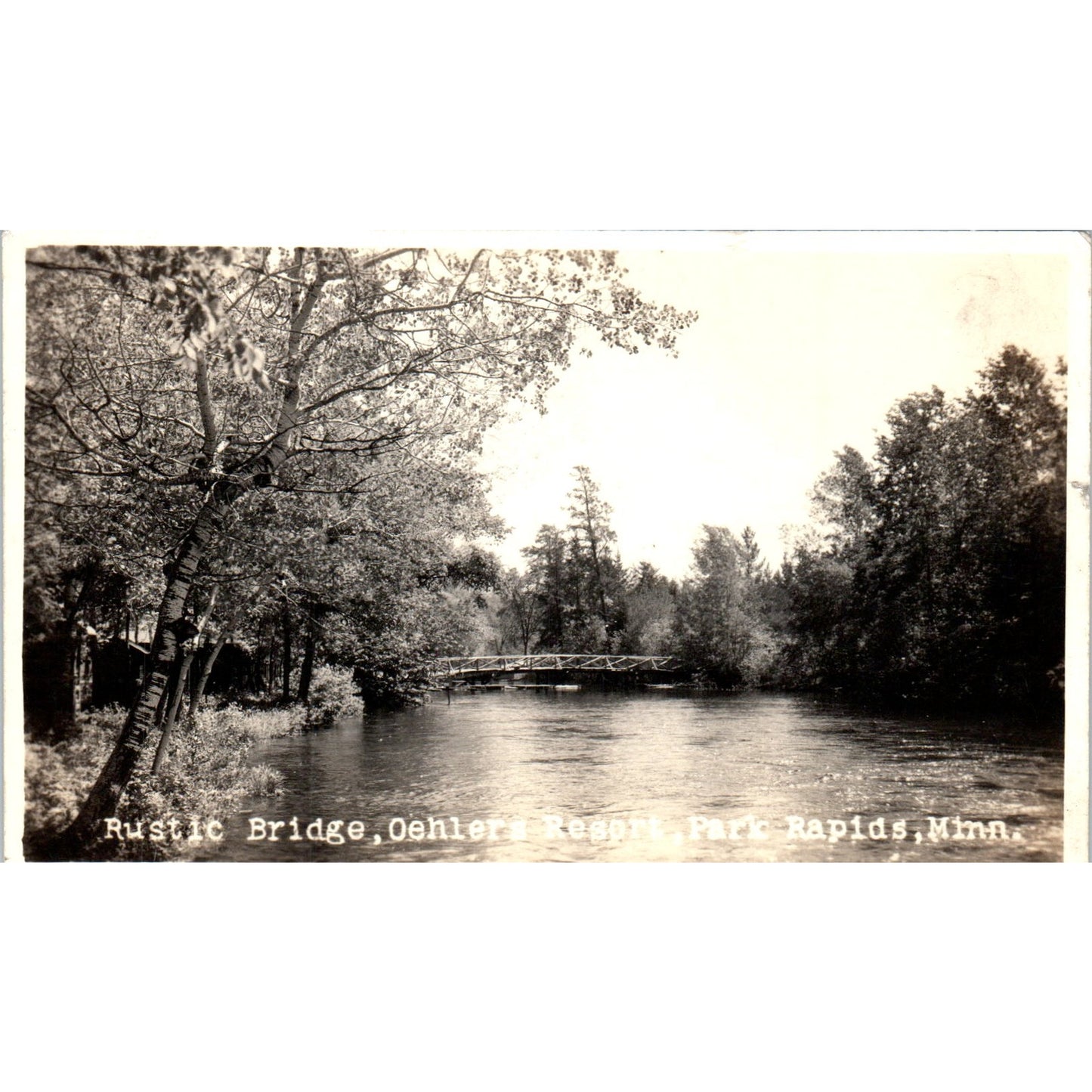 Rustic Bridge Oehlers Resort Park Rapids MN 1939 RPPC Original Postcard P3-3