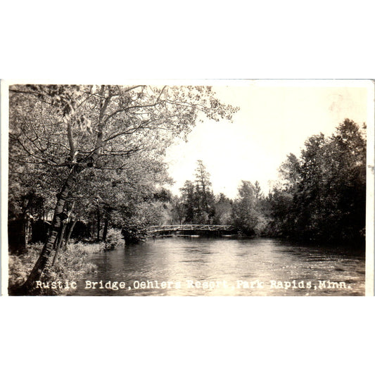 Rustic Bridge Oehlers Resort Park Rapids MN 1939 RPPC Original Postcard P3-3