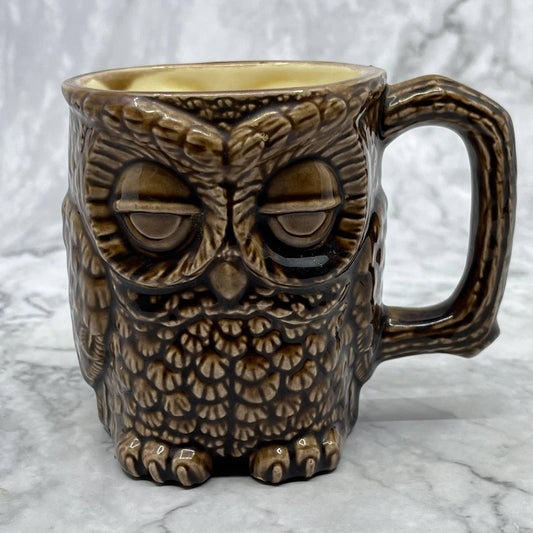 1970s Retro Sleepy Eye Brown Owl Ceramic Coffee Mug Embossed TJ1