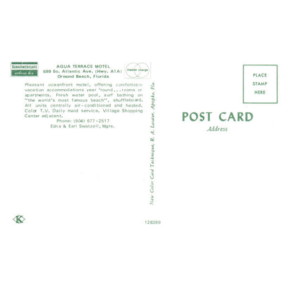 Aqua Terrace Motel Ormond Beach Florida Edna & Earl Swatzell - Postcard TJ8-1