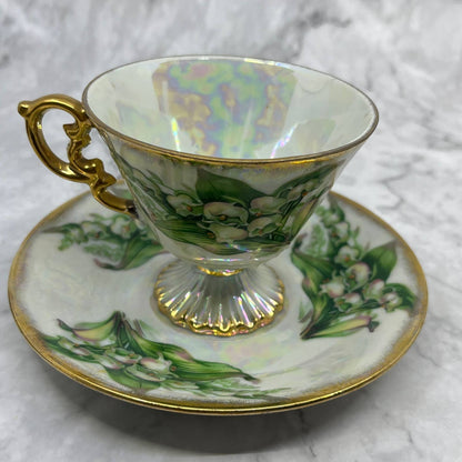 Vtg Tea Cup Saucer Ucagco Lily of Valley Japan Lusterware Gold Hand Painted TA7
