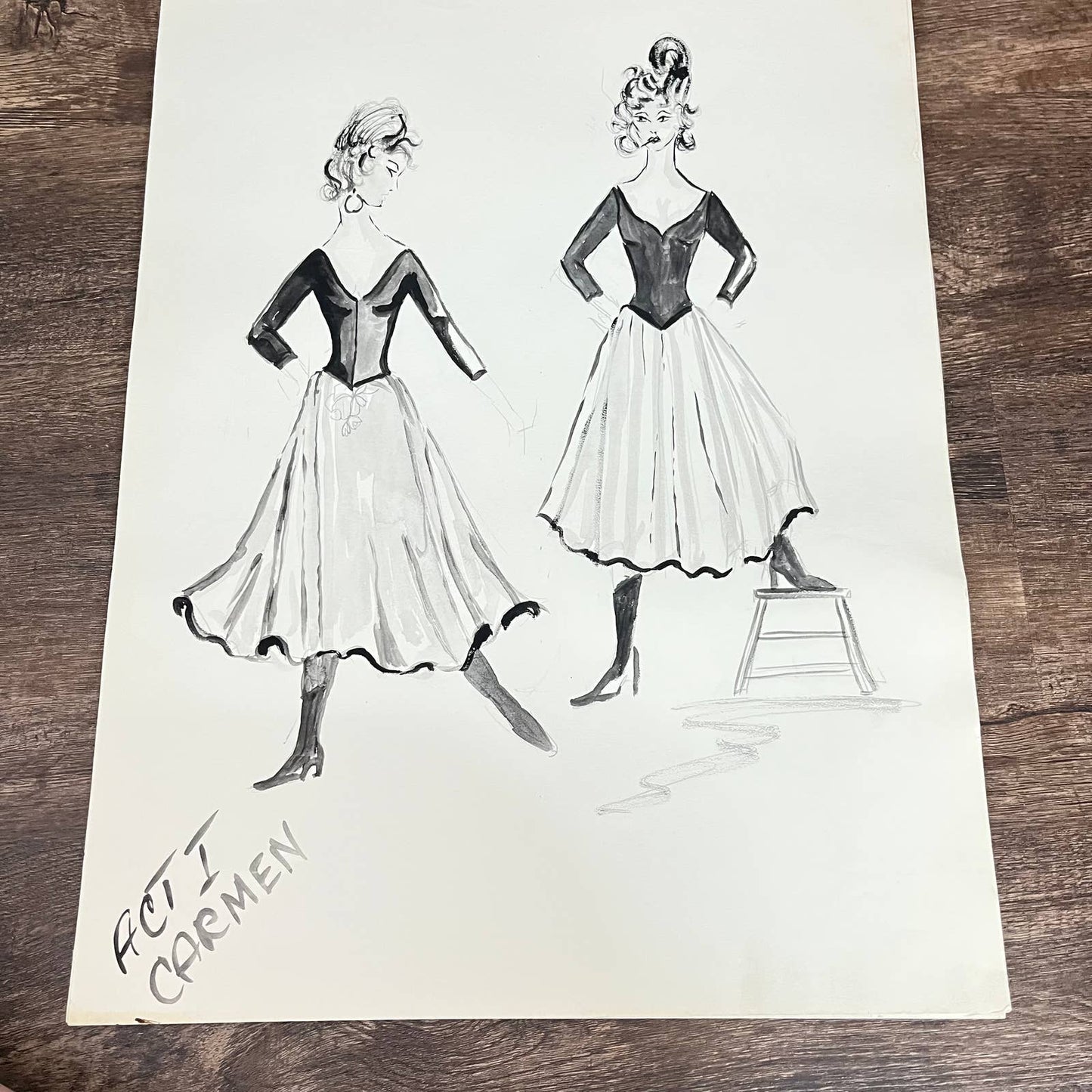 1960s Original LARGE Fashion Flamenco Illustrations By Edmund Dantez FL1
