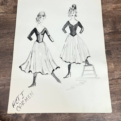 1960s Original LARGE Fashion Flamenco Illustrations By Edmund Dantez FL1