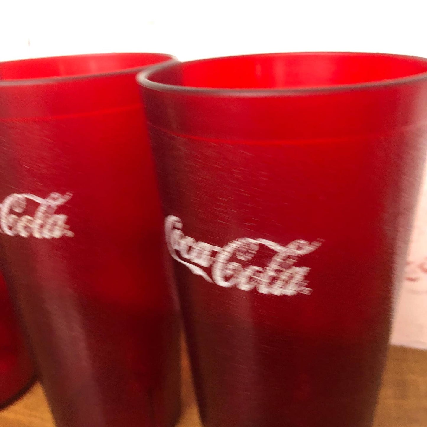 Vintage Coca-Cola Tumbler Glass Red Hard Textured Plastic Restaurant 24oz Set 4
