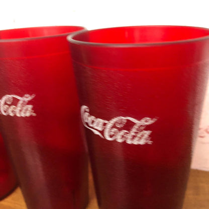 Vintage Coca-Cola Tumbler Glass Red Hard Textured Plastic Restaurant 24oz Set 4