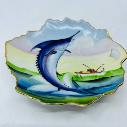 Ceramic Hand Painted Sphinx Japan Marlin Fishing Plate Trinket Dish 5” TC6