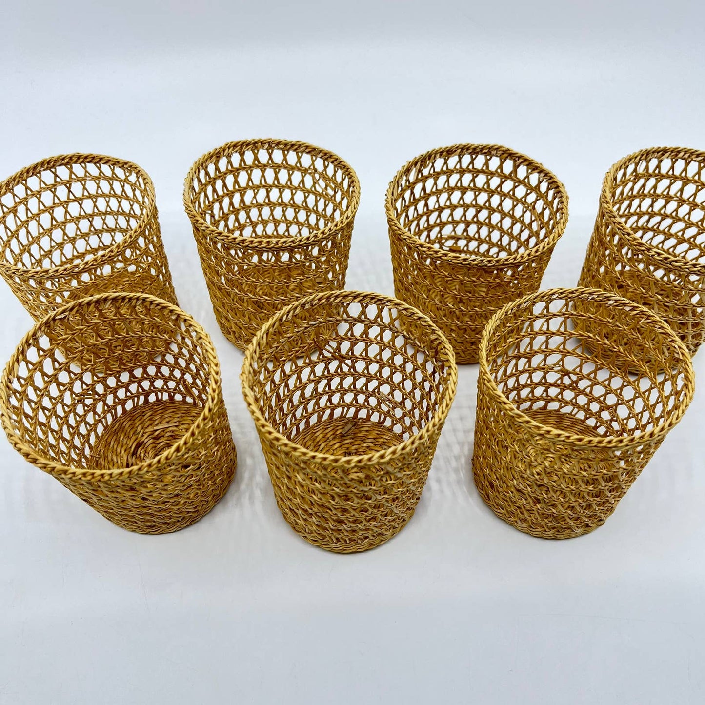 Vintage Lot of 7 Wicker Rattan Candle Holders 2.5” TE7