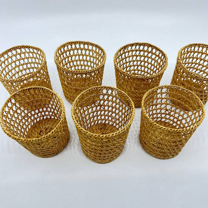 Vintage Lot of 7 Wicker Rattan Candle Holders 2.5” TE7