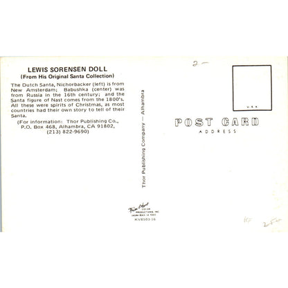 Lewis Sorensen Doll From Original Santa Collection Original Postcard PB8