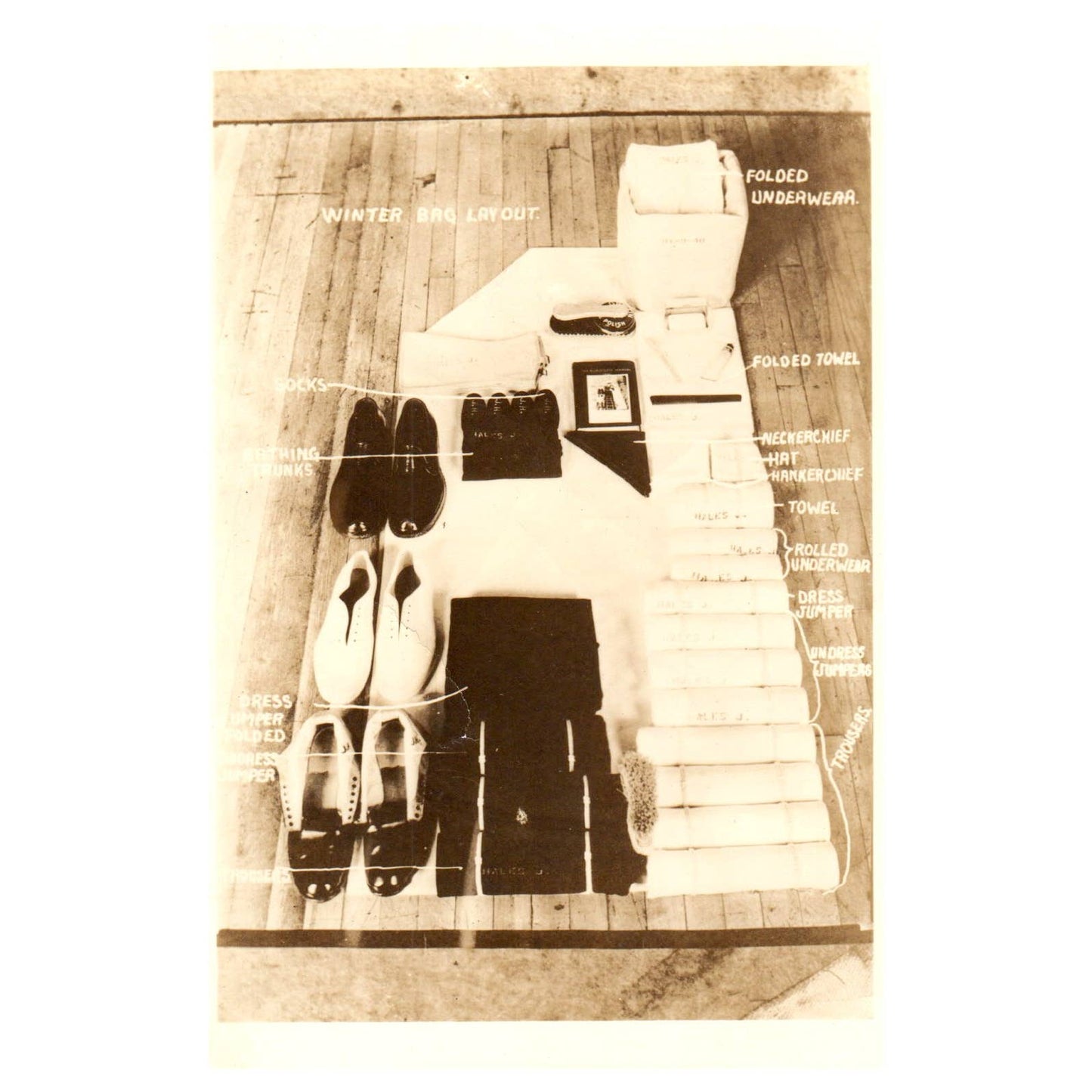 Navy Sailor Winter Bag Layout RPPC - Original Postcard TJ8-5